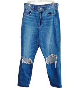 American Eagle Women's  Highest Rise Mom Jeans Size 12 X-Long Distressed Cotton